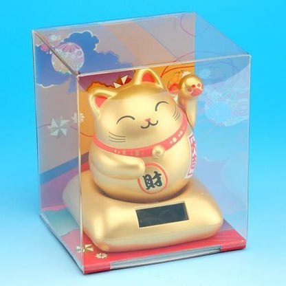 【在庫あり★即納可能】まるまる幸せ 招き猫 ゴールド★金色(金運)+左手(人)招き【新品★未使用品】ソーラー
