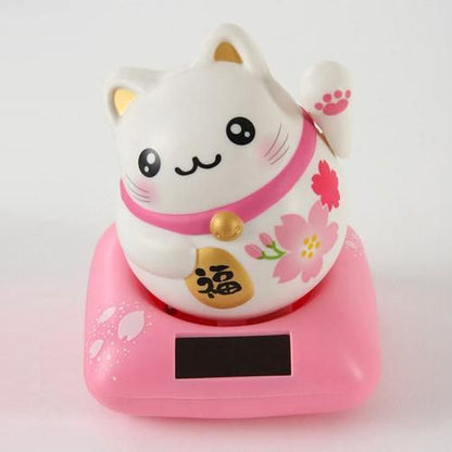 【在庫あり★即納可能】まるまる幸せ 招き猫 桜(ピンク)★左手(人)招き ソーラー【新品★未使用品】