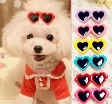 ペット用 サングラス型 髪飾り ハート イエロー★髪留め【新品★未使用品】