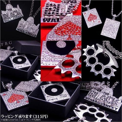 ネックレス ナックル/スペード/ターンテーブル/THE BLACKなど選べるHIPHOP人気モチーフ全6デザイン★豪華ラインストーン★ブリンブリン【新品★未使用品】