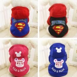 ペット用 トレーナーパーカー 5種★熊さん LOVE R＆B(RED＆BLUE)/スーパーマン★フード付き冬用犬服 愛犬 ハロウィン 洋服 ドッグサイズ 仮装