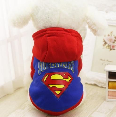 ペット用 トレーナーパーカー 5種★熊さん LOVE R＆B(RED＆BLUE)/スーパーマン★フード付き冬用犬服 愛犬 ハロウィン 洋服 ドッグサイズ 仮装